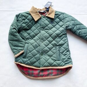 Lands End Boys New Quilted Barn Coat in Pineneedle Green & Red Plaid Lining
NWT